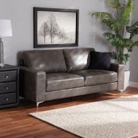 Baxton Studio 9449G-Grey-LS Rayan Modern and Contemporary Grey Faux Leather Upholstered Silver Finished Metal Loveseatl